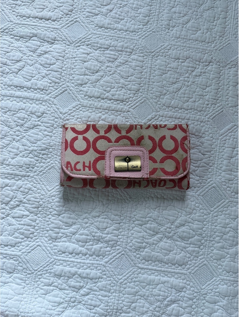 Vintage Coach Signature Pattern Wallet with Pink Leather